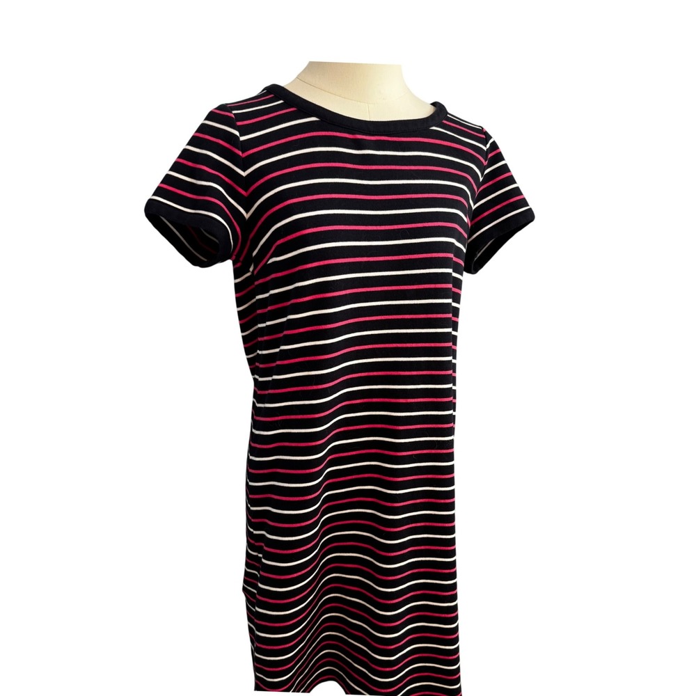 Talbots Womens Navy Pink White Striped Cotton Short Sleeve T-Shirt Dress Size S